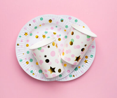 Disposable Paperware for the holiday, eco paper dishes plates and glasses
